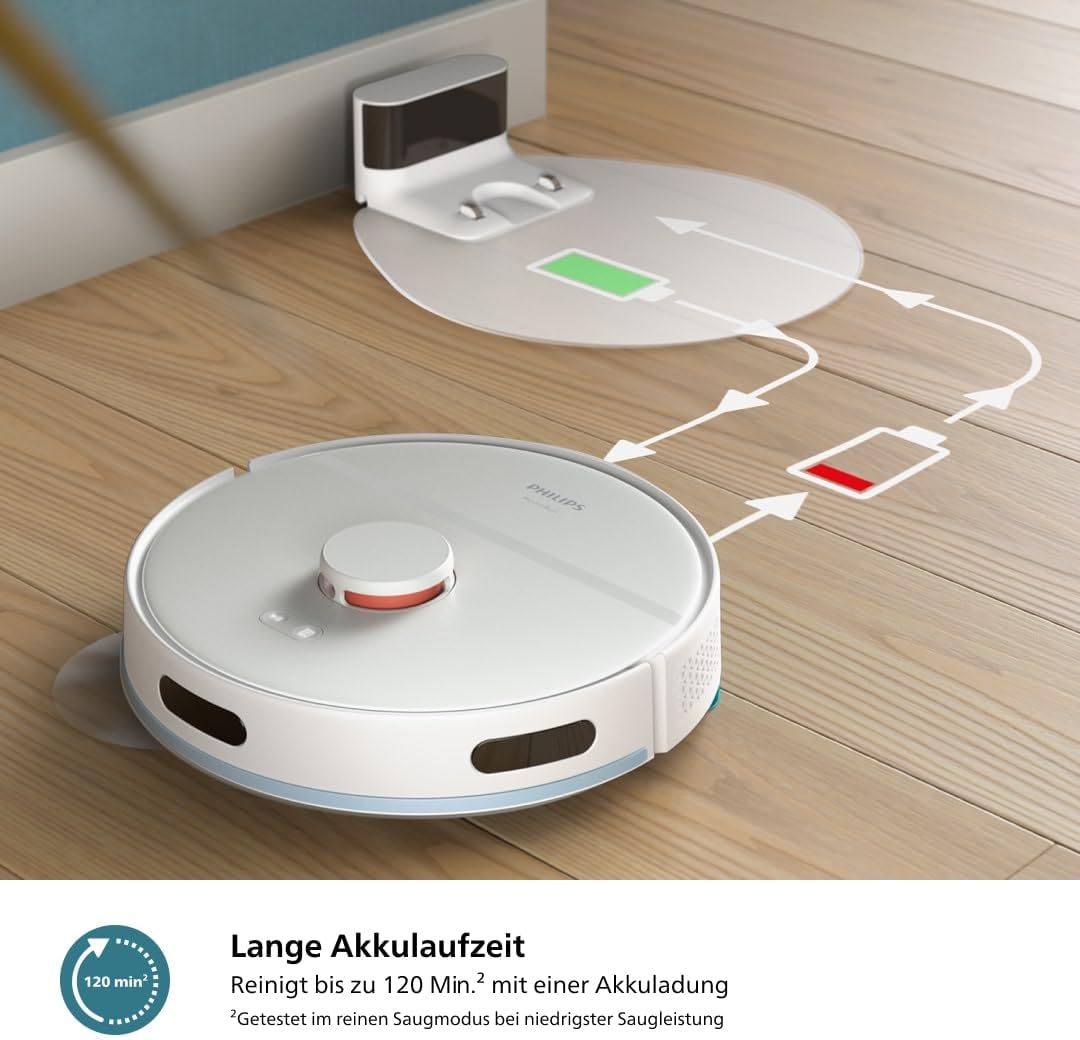 Philips Homerun Serie 2000 2. Gen: 2-in-1 Saug- und Wischroboter, 6.000pa Saugkraft, 130 Minuten Lau