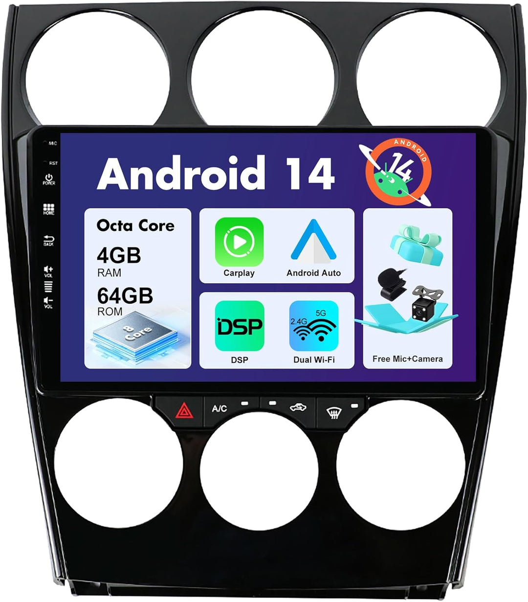 BXLIYER Android 12 IPS Autoradio Passt für Mazda 6 Atenza (2002-2014) - Eingebaut Carplay/Android Au