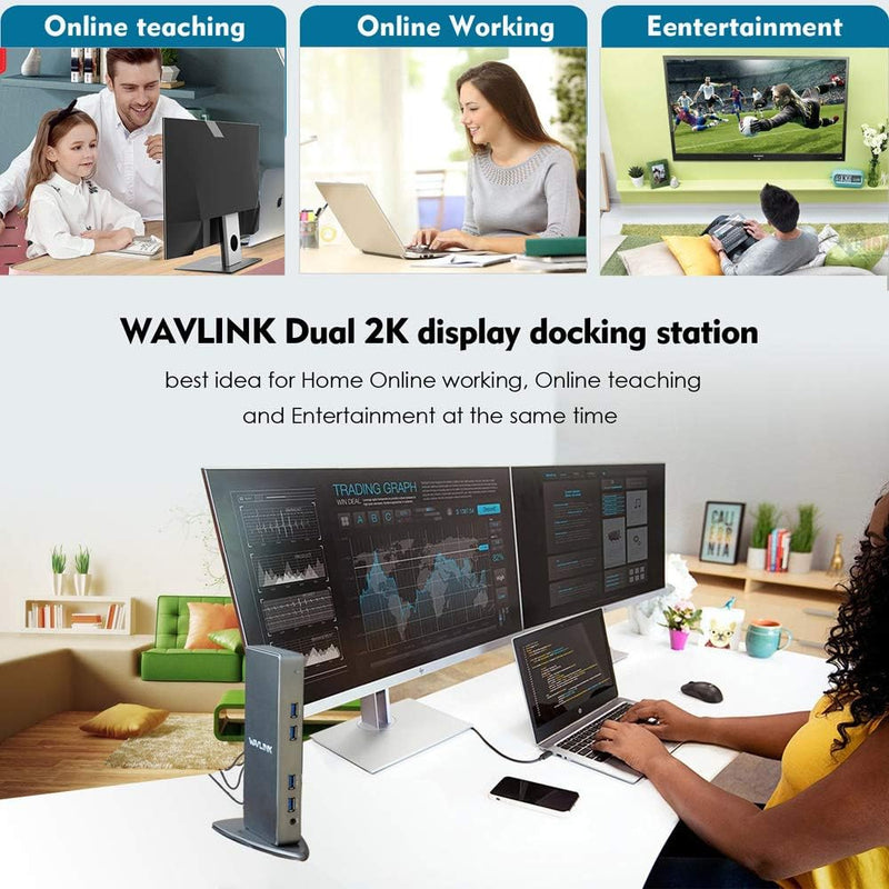 WAVLINK USB 3.0/USB C Universal DockingStation mit Zwei Videoausgängen (HDMI und HDMI, DVI oder VGA)