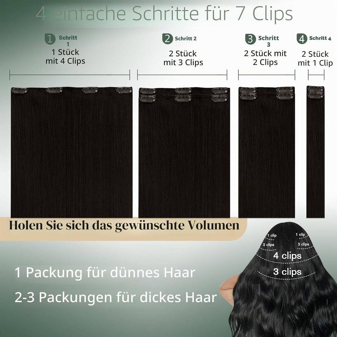 Ugeat Echthaar Extensions Clip Braun 35cm Extensions Echthaar Clip in Echthaar 120 Gramm Clip in Ext