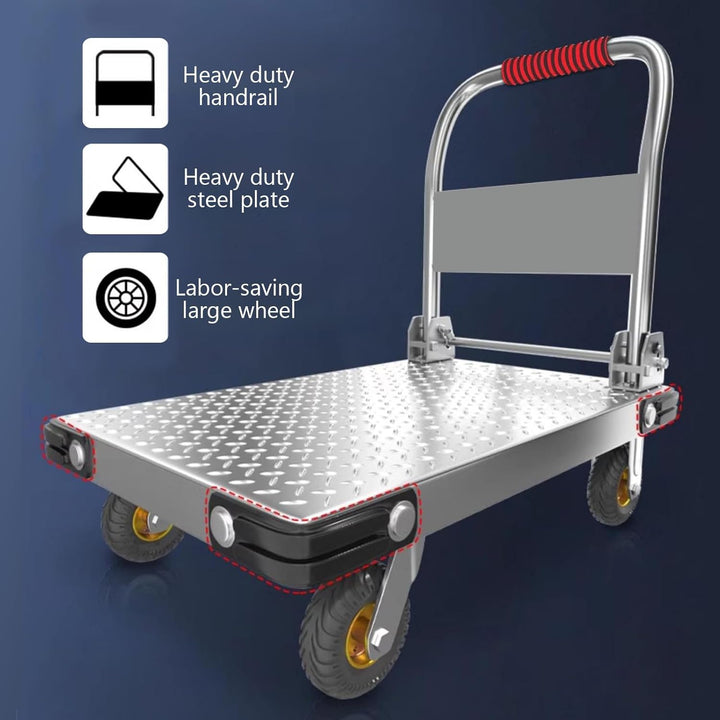 Plattformwagen 500 kg, Robuste Klappbarer Transportwagen, 90x60cm | Sackkarre mit Kollisionssicherem
