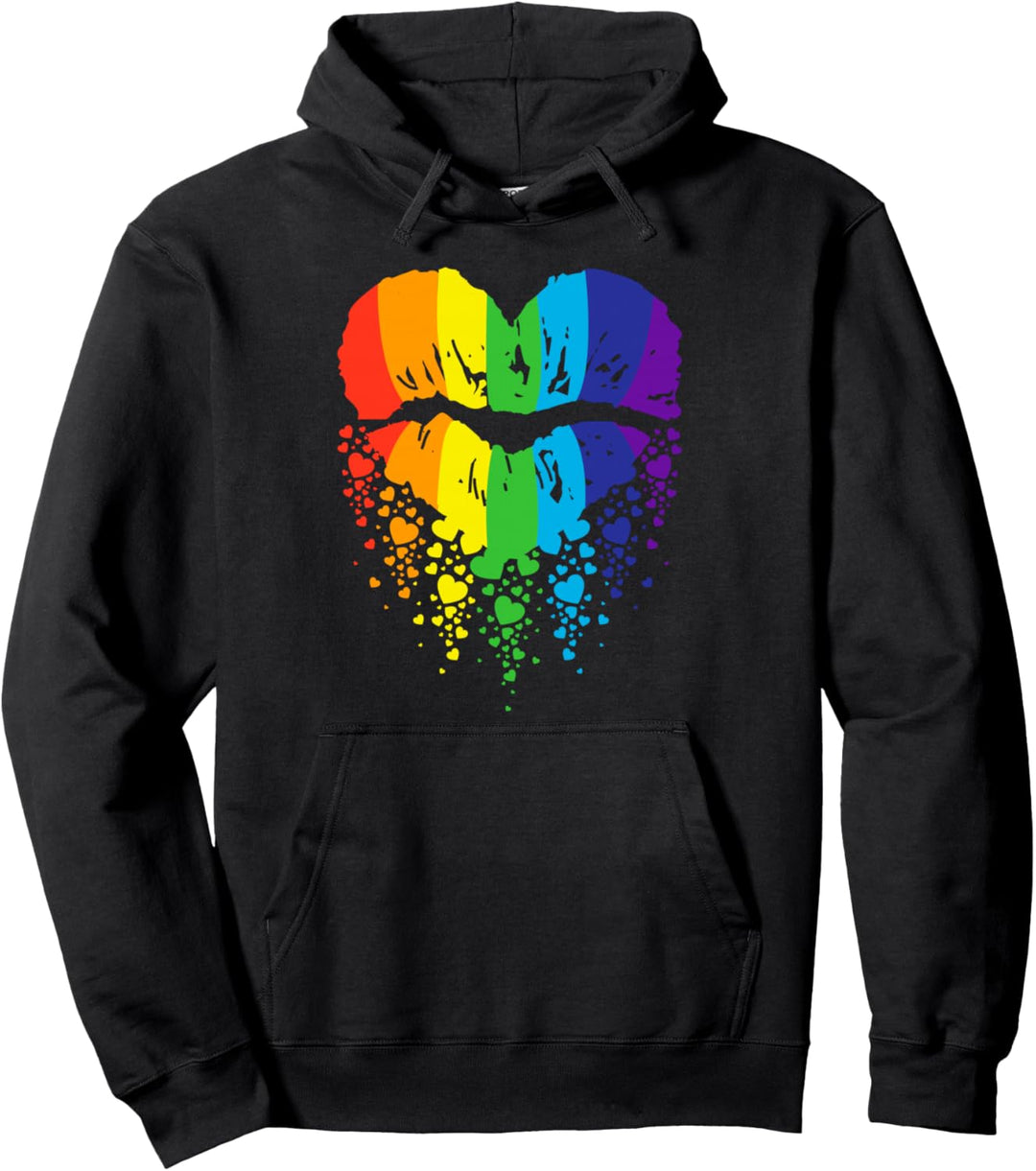LGBT-Pride-Lippen mit Herzen in Regenbogenfarben Pullover Hoodie