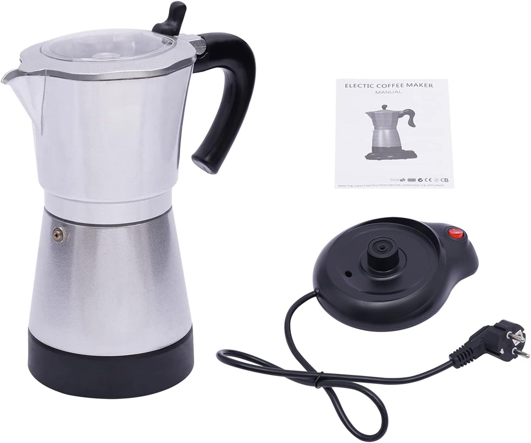 Espressokocher elektrisch für 6 Tassen,480W,tragbar, 300ml / 12.68oz Silbern, Silbern