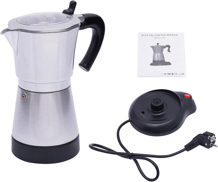Espressokocher elektrisch für 6 Tassen,480W,tragbar, 300ml / 12.68oz Silbern, Silbern