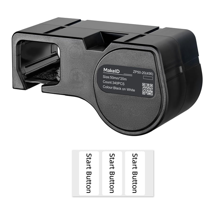 MakeID PET-Etiketten für Industrie-Etikettendrucker D50 – Schwarz auf Weiss, 50 mm x 20 mm (340 Stüc