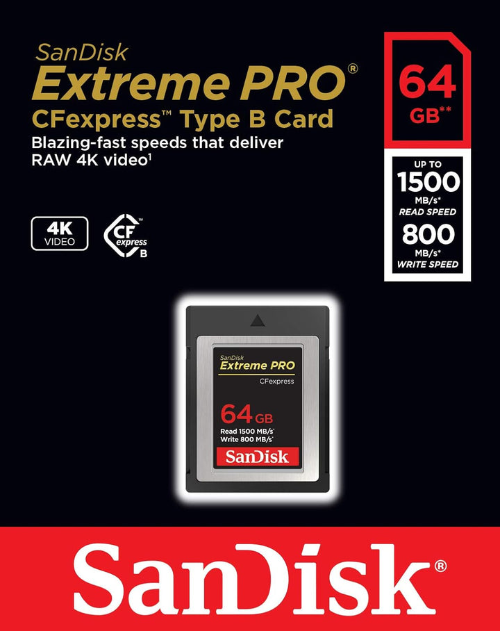 SanDisk Extreme PRO CFexpress Speicherkarte Typ B 64 GB (Lesegeschwindigkeiten bis 1500 MB/s, für RA