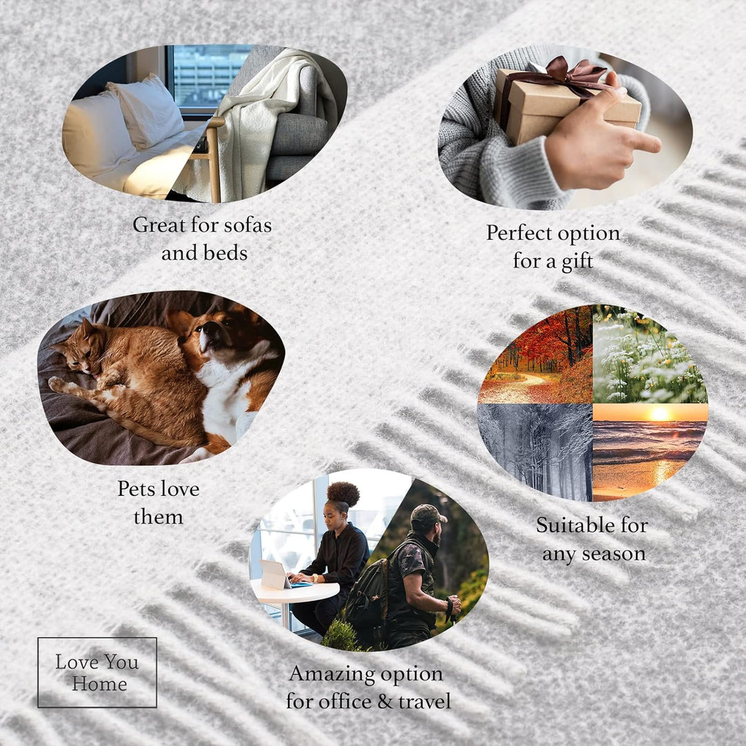 LYHome Merino Decke - Kuscheldecke Tagesdecke Sofa Wolldecke, Blanket Überwurfdecke Sofadecke Wohnde