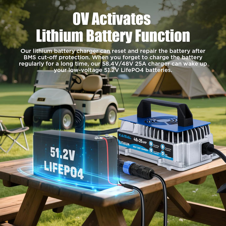 KAISAL 48V LiFePO4 Ladegerät, 58.4V 25A Lithium Batterieladegerät, IP67-wasserdicht, 1250 W, 48V 25A