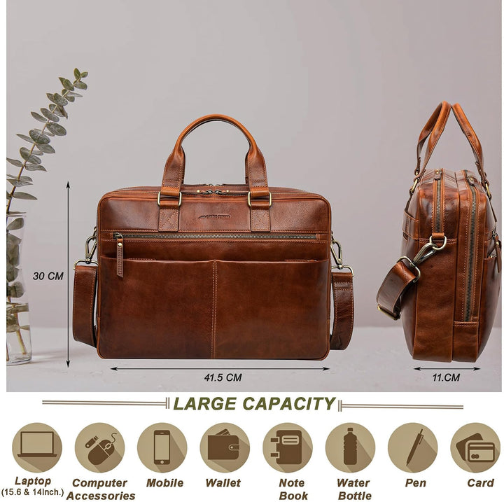 Marc Peter Laptoptasche Dallas I Leder Umhängetasche für 15.6 zoll Laptop I Aktentasche für Notebook