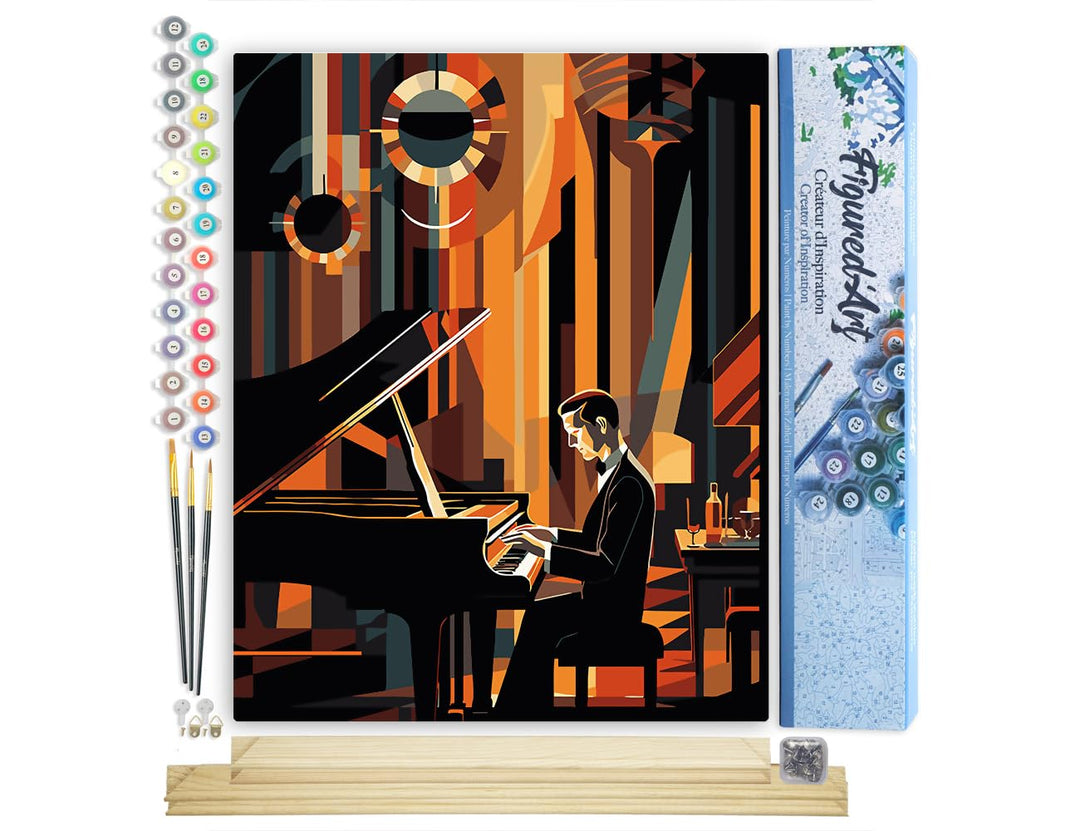 Figured'Art Malen Nach Zahlen Erwachsene Mit Rahmen Art-Deco-Mann am Klavier - Paint by Numbers Bast