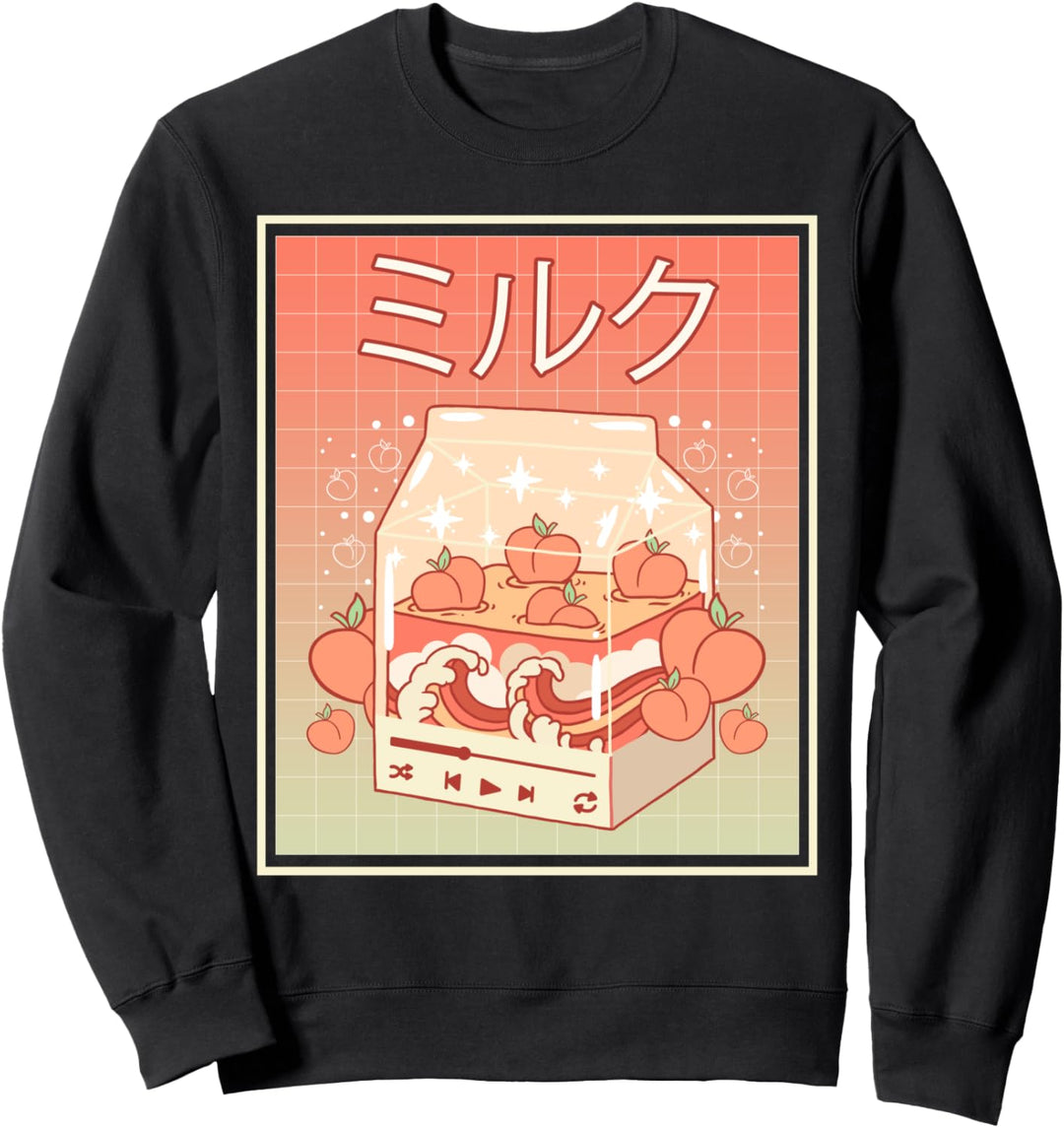 Kawaii Peach Milk Carton Kanagawa Wave Lofi Aesthetic Sweatshirt
