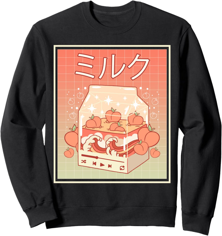 Kawaii Peach Milk Carton Kanagawa Wave Lofi Aesthetic Sweatshirt