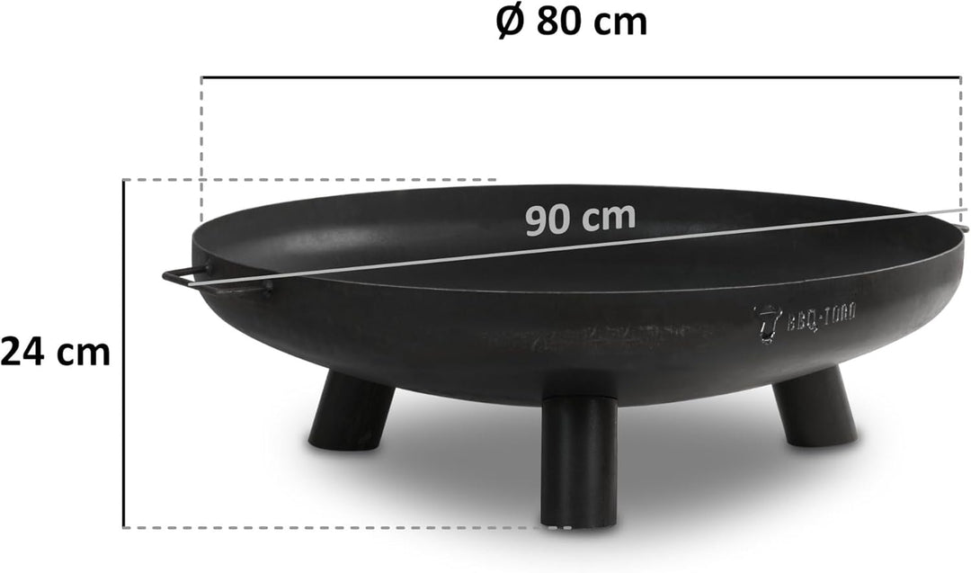 BBQ-Toro Feuerschale Ø 80 cm mit Deckel | Schwarz | Outdoor Feuerstelle mit DREI Standbeinen und Zwe