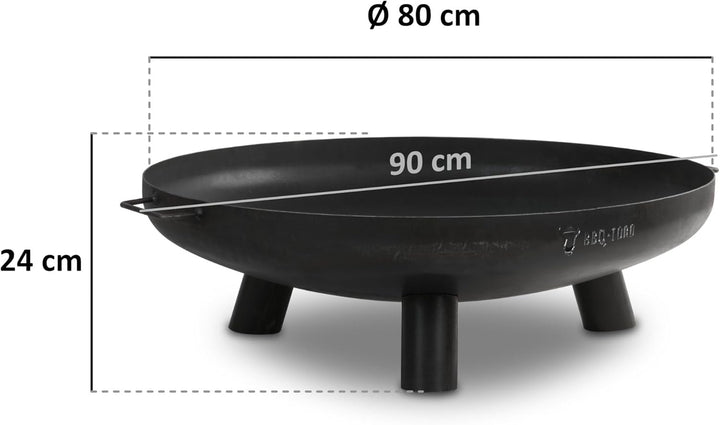 BBQ-Toro Feuerschale Ø 80 cm mit Deckel | Schwarz | Outdoor Feuerstelle mit DREI Standbeinen und Zwe