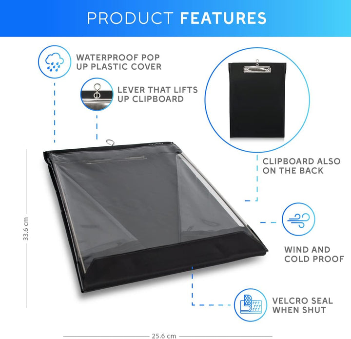 volila Wasserdichtes Klemmbrett A4 - (33,6 x 25,6 cm) Hochformat A4 Klemmbrett mit transparentem PVC