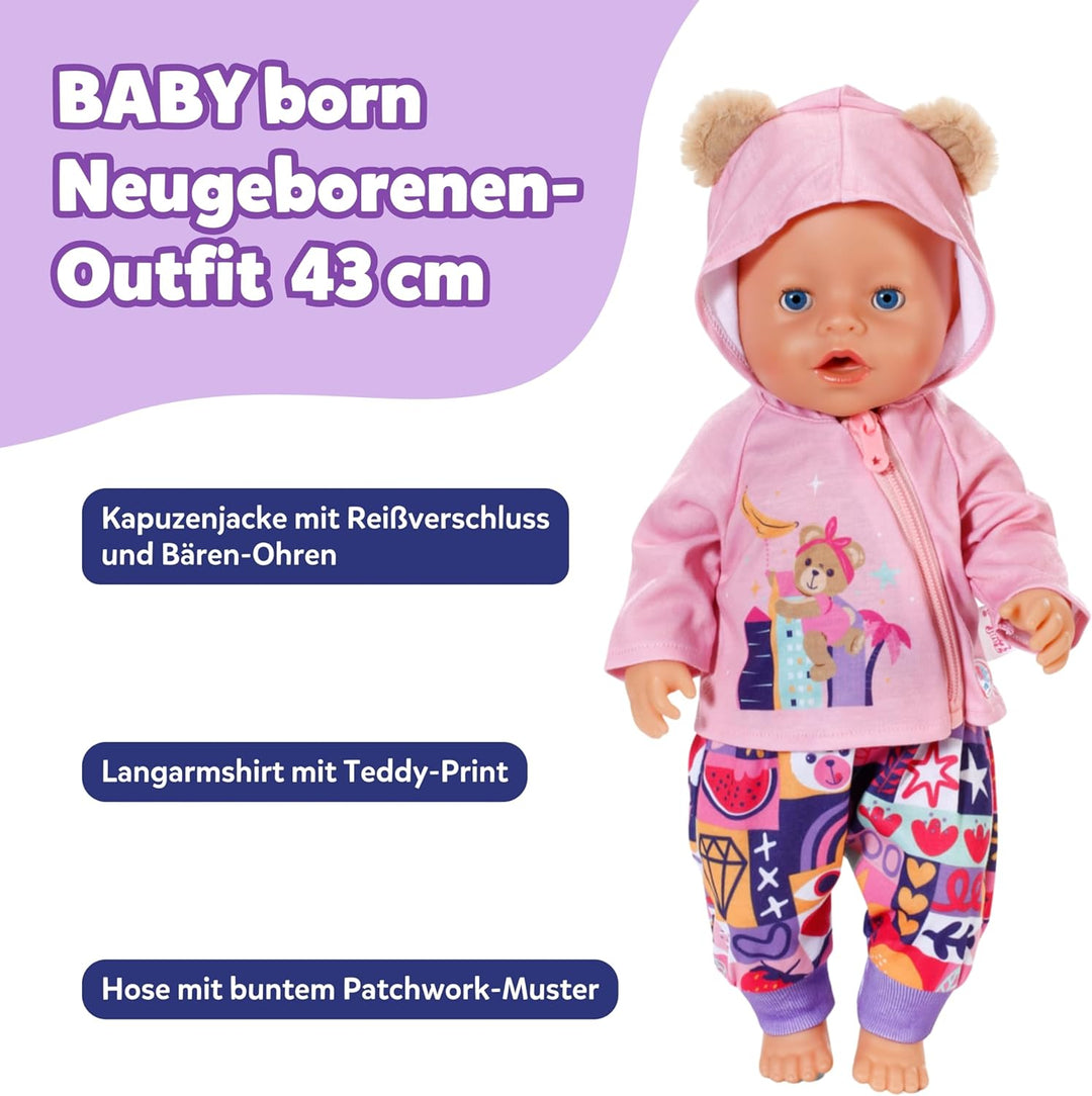 BABY Born Neugeborenen-Outfit - Langarmshirt, Hose &amp; Jacke mit Teddyohren - Hochwertiges Puppenzubeh