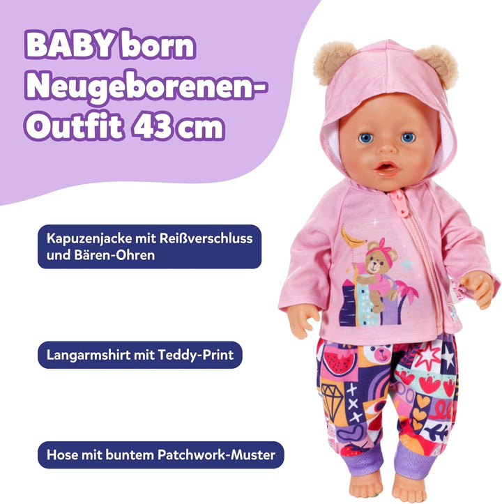 BABY Born Neugeborenen-Outfit - Langarmshirt, Hose &amp; Jacke mit Teddyohren - Hochwertiges Puppenzubeh