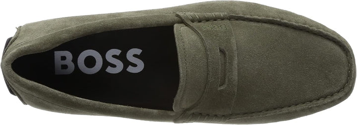 BOSS Herren Noel Mocc Mokassins aus Veloursleder mit Branding Grösse 41 EU Open Green343, 41 EU Open