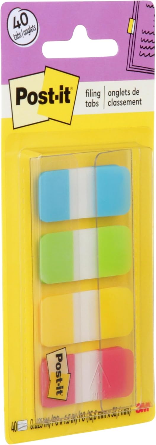 Post-it Tabs, 1,6 cm Solid, Aqua, Gelb, Pink, Violett, langlebig, beschreibbar, repositionierbar, ha