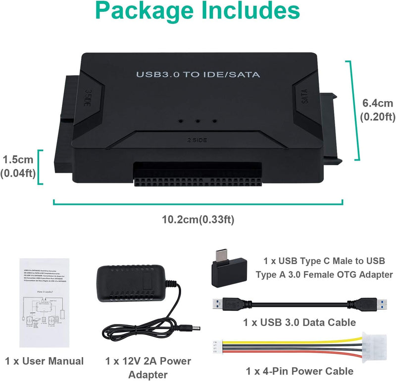 Mcbazel USB 3.0 zu IDE/SATA Konverter Festplattenadapter, Externes Kit für 2.5"/3.5" SATA/SSD HDD Fe