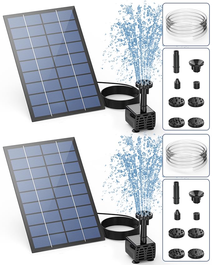 AISITIN 2PCS Solar Springbrunnen für Aussen 2.5W, Solarbrunnen für Draussen Upgrade Solarbrunnen mit