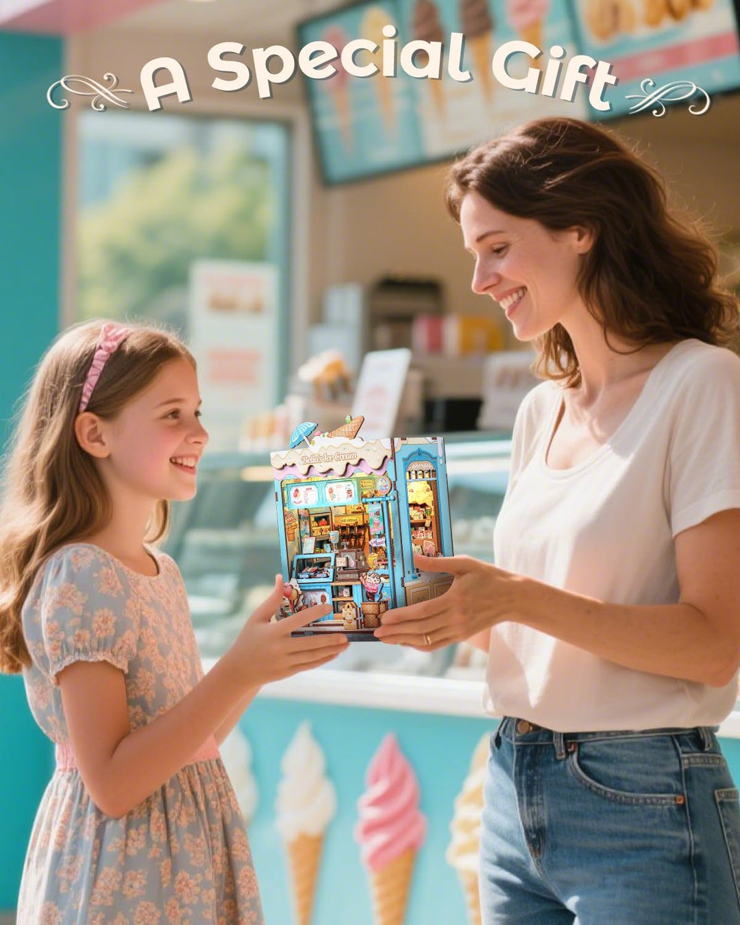 CUTEBEE Sommerliche Süsse 3D-Puzzle Book Nook - Eisgeschäft-Thema Puppenhaus-Set, traumhaft bunt, zu
