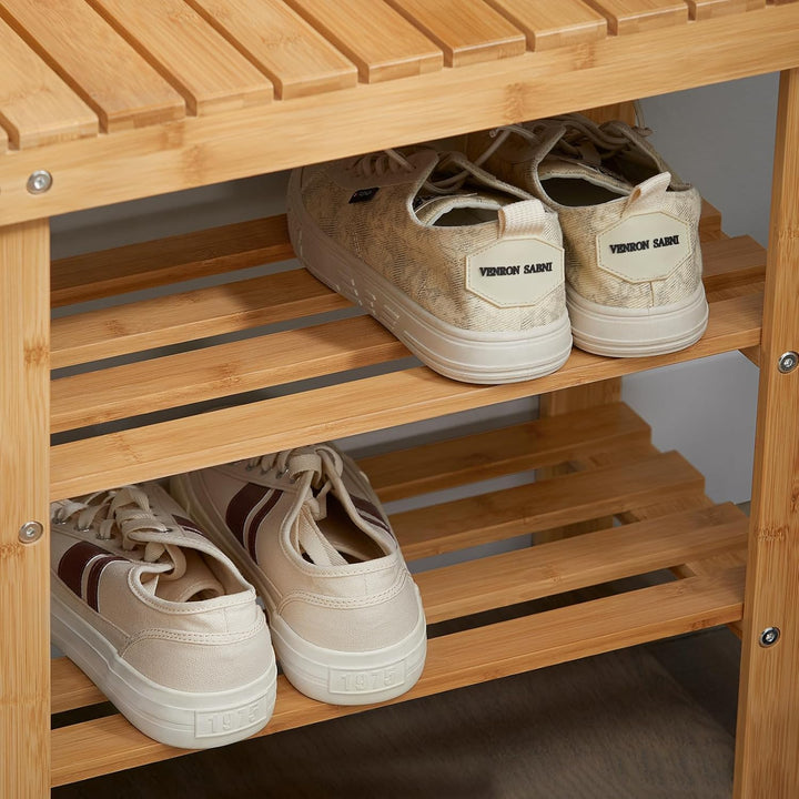 SoBuy FSR02-K-N Schuhregal Sitzbank Schuhbank aus hochwertigem Bambus mit 2 Jahren Garantie B50cm Na