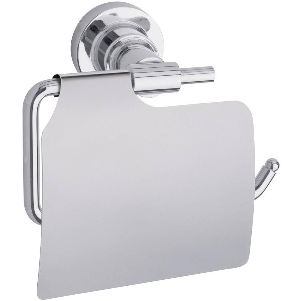 tesa LUUP Toilettenpapierhalter mit Deckel, verchromt - WC-Rollenhalter zur Wandbefestigung ohne Boh