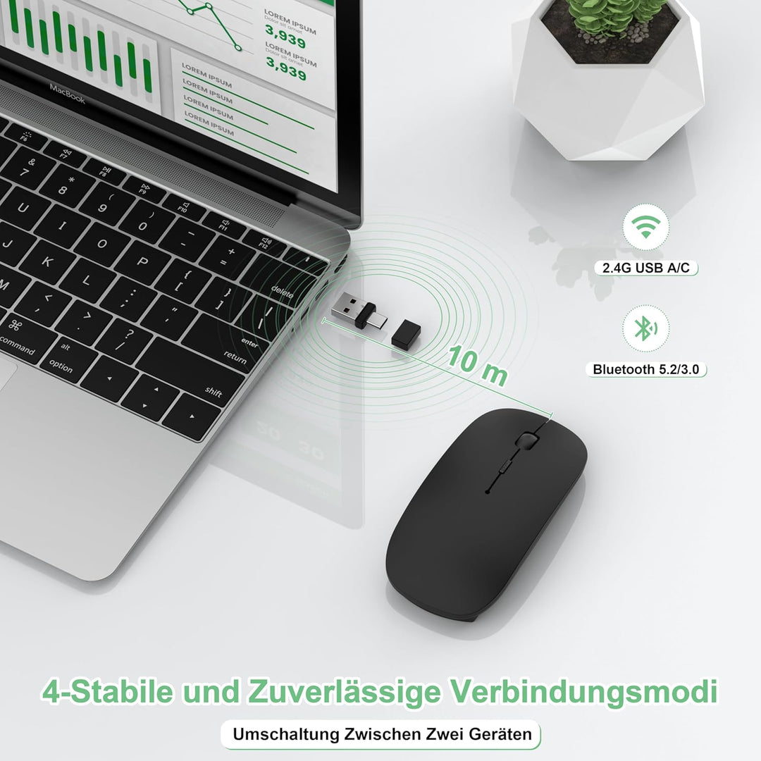 Kabellose Bluetooth Maus für MacBook Air Mac iPad Pro Laptop PC, Wiederaufladbare Funkmaus mit Jiggl