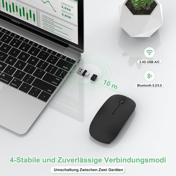 Kabellose Bluetooth Maus für MacBook Air Mac iPad Pro Laptop PC, Wiederaufladbare Funkmaus mit Jiggl