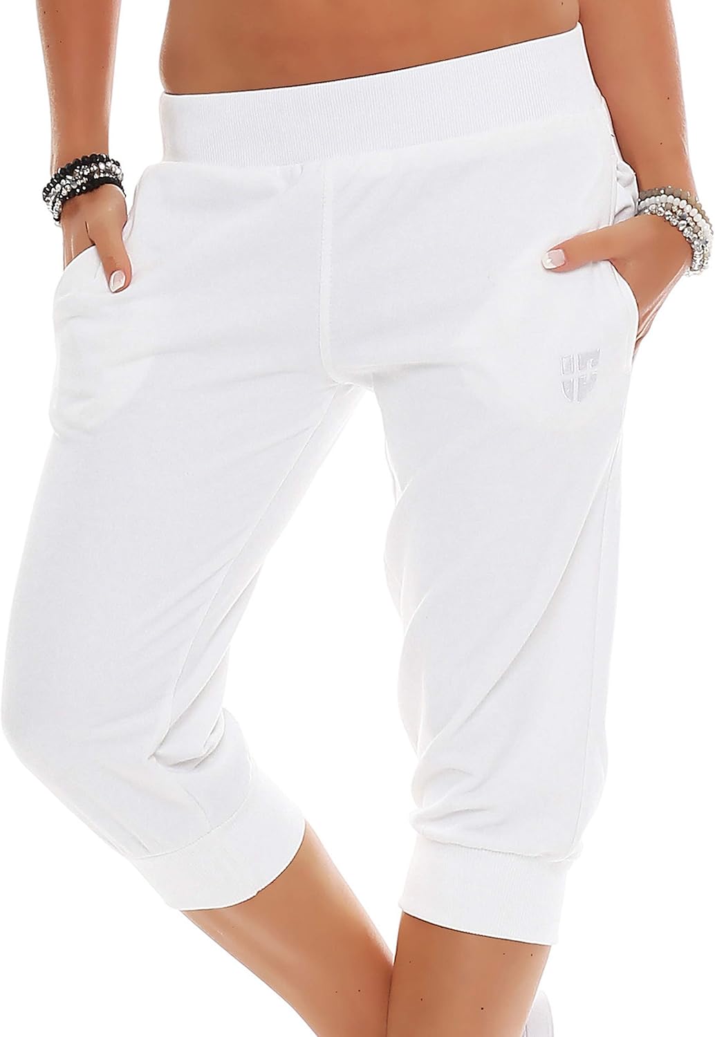 Damen 3/4 Trainingshose Sporthose kurz Hose Sport &amp; Fitness Shorts S Weiss, S Weiss