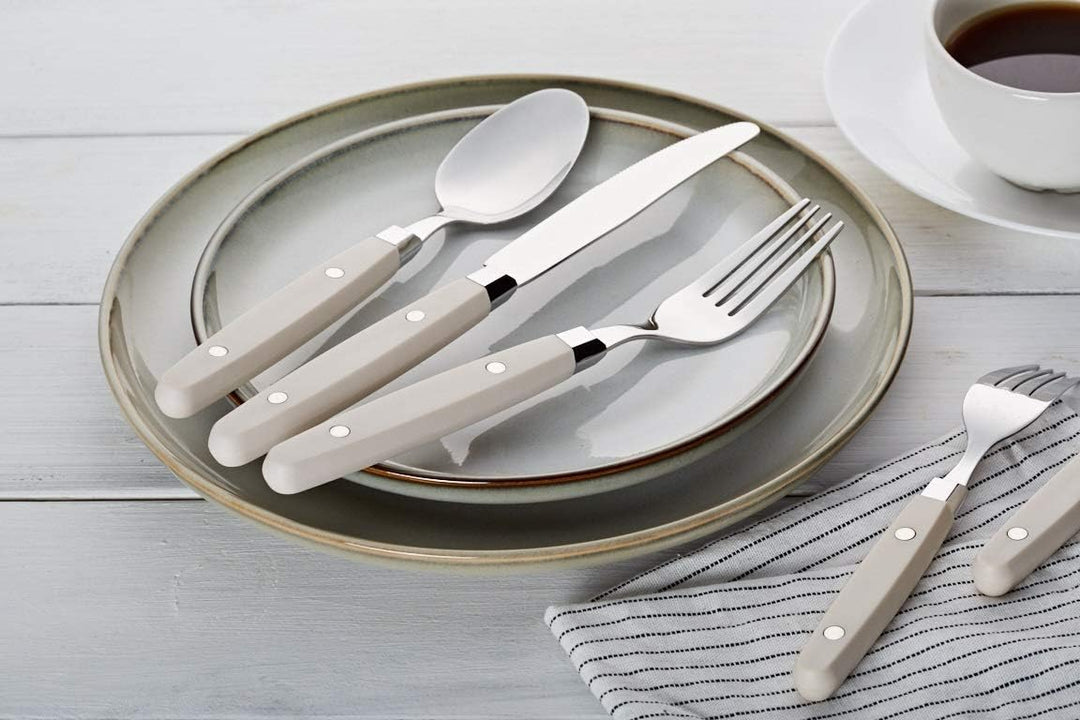 EXZACT Besteckset 24-teilig Edelstahl - mit Niet-Bastelgriffen/Besteck im Retro-Stil - 6 x Essgabeln