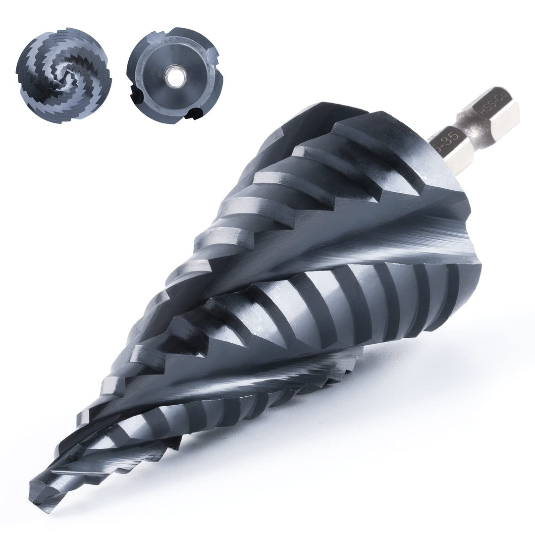 toolant® Kobalt HSS Stufenbohrer [6,35mm Schaft] - Ø 5-35mm Vier Spiralnuten Stufenbohrer,für Metall