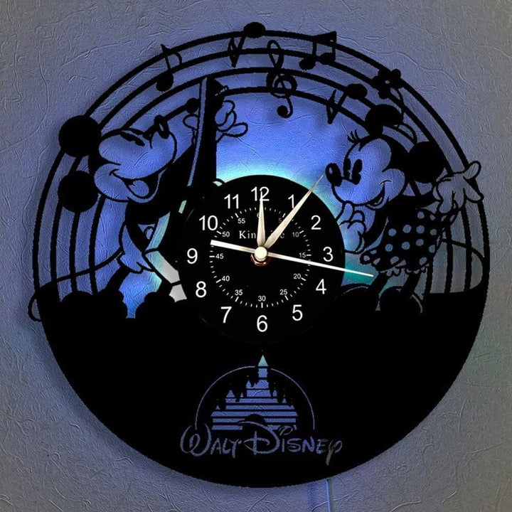 Smotly Vinyl-Wanduhr, Mickey Mouse Vintage Clock LED hängende Nachttischlampe 7 Farbe Wanduhr, Carto
