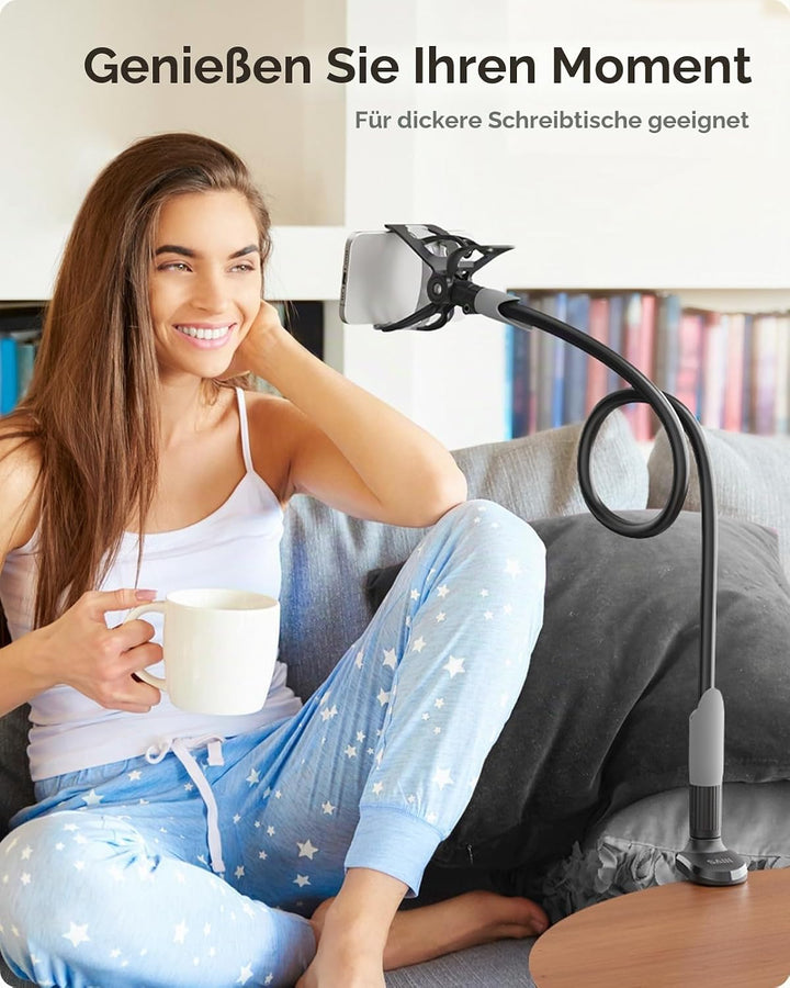 SAIJI Handy Halter für Bett, Schwanenhals Handy Halterung Braun, Braun
