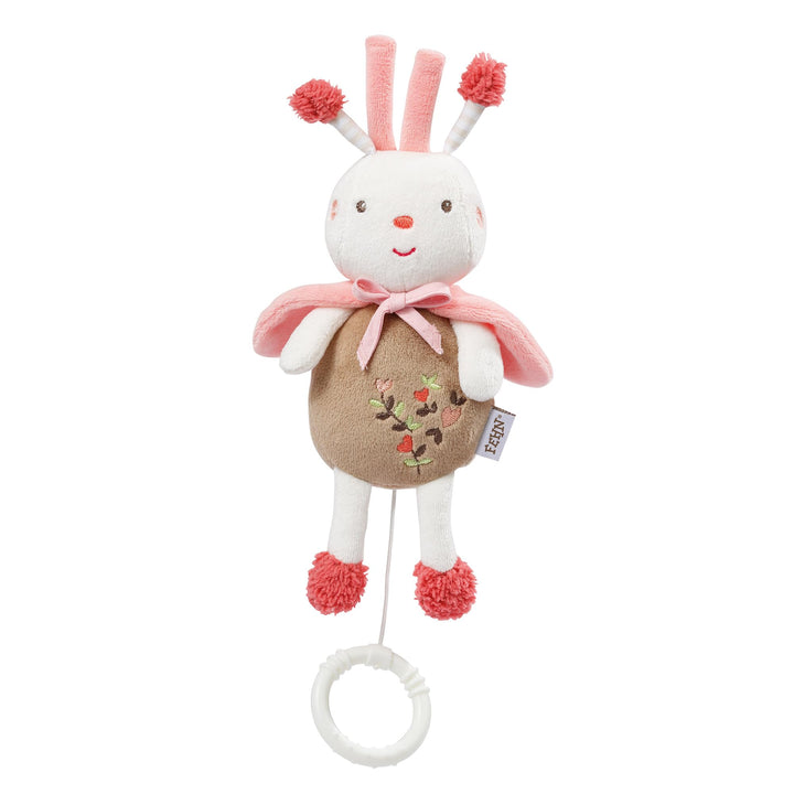 Fehn Spieluhr Baby Einschlafhilfe Biene - Kuscheltier mit Befestigung - Einschlafhilfe Melodie Weiss