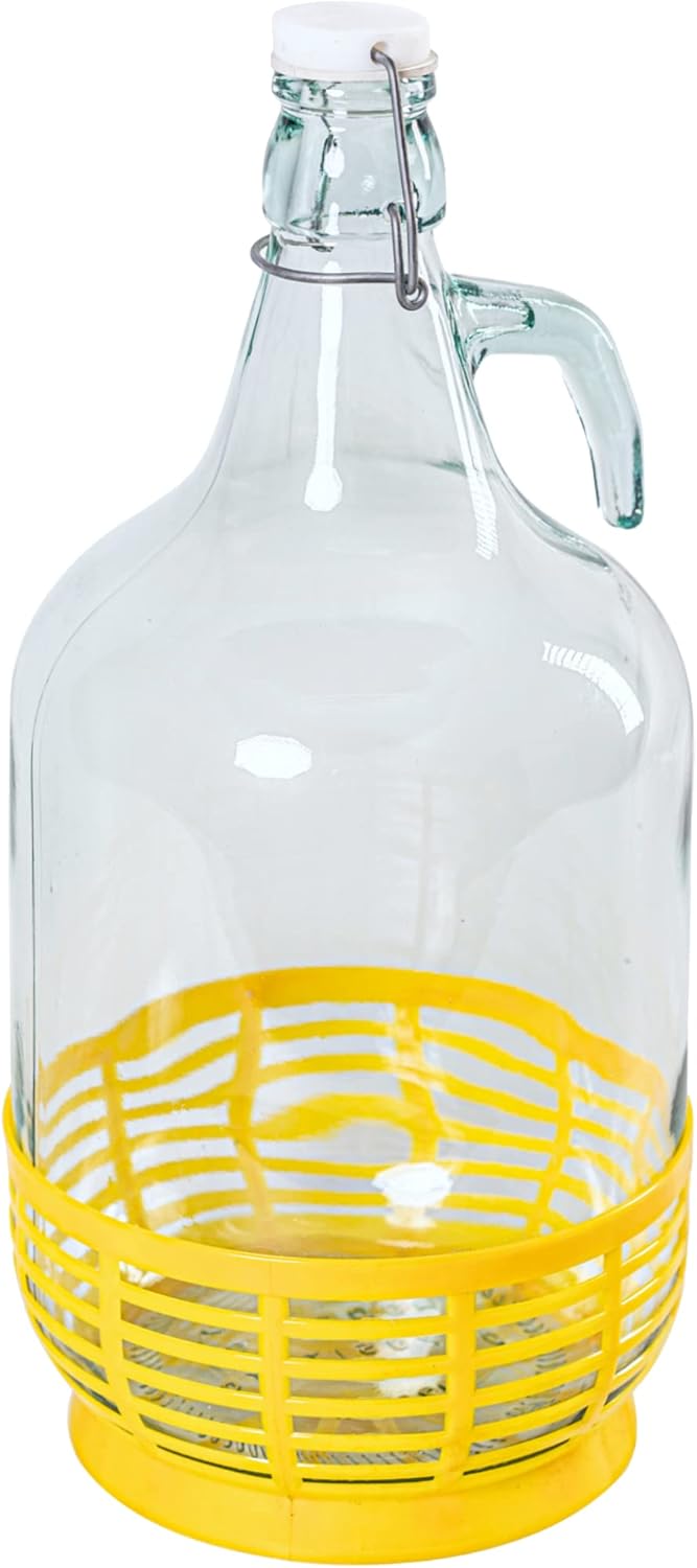 MIKONI 6 STÜCK 5L Gärballon mit BÜGELVERSCHLUSS und Kunststoffkorb Flasche Glasballon Weinballon Büg