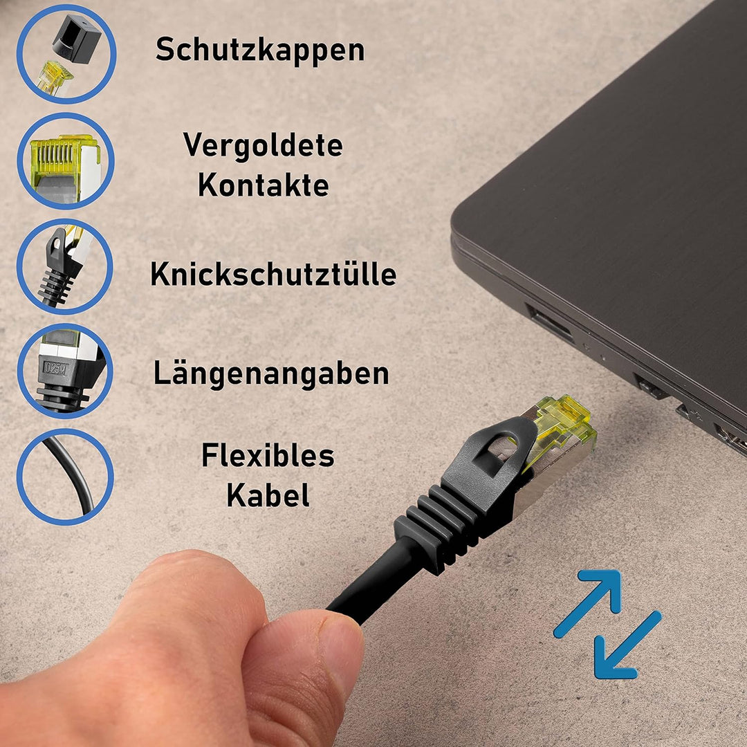 BIGtec LAN Kabel 10 Stück 2m Netzwerkkabel CAT7 Ethernet Internet Patchkabel CAT.7 schwarz Gigabit d