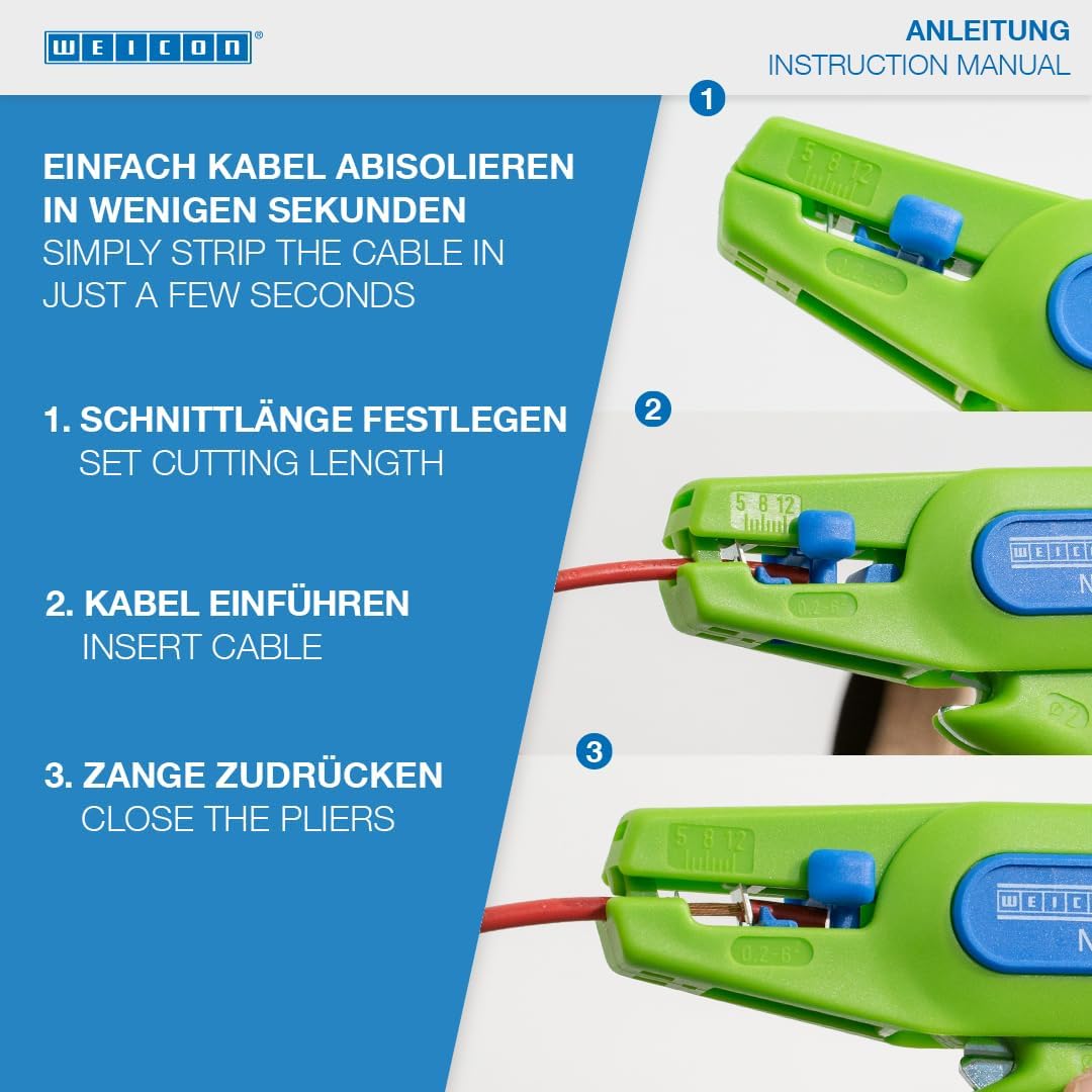 WEICON TOOLS Abisolierzange No. 5 Green Line | Nachhaltige Rohstoffe | Automatische Abisolierzange v