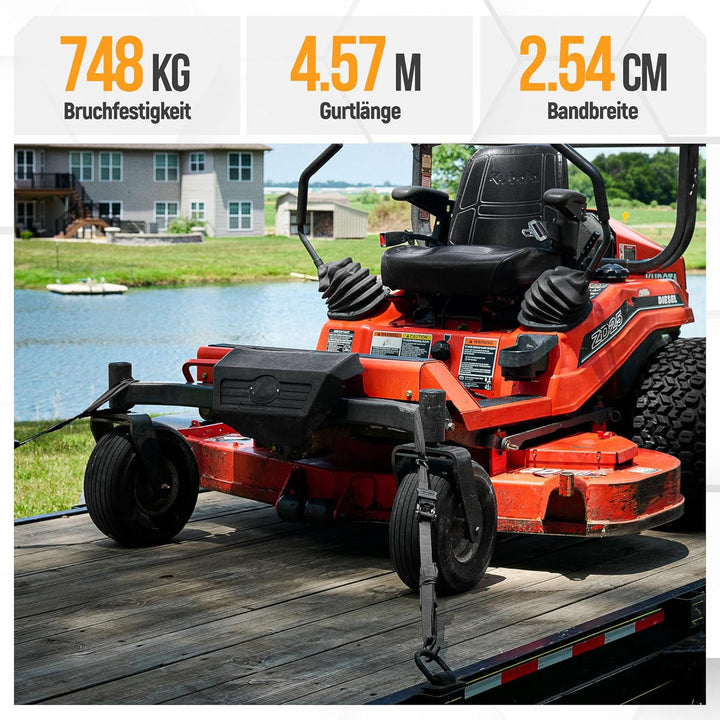 FORTEM Spanngurte - 748 kg Bruchfestigkeit, 4 x 4,57 m Mit Ratsche - 4 Weiche Zurrschlaufen, Zurrgur