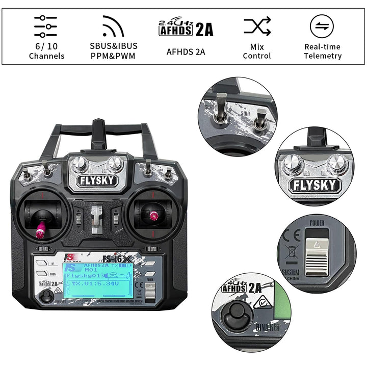 HAWK'S WORK FS-i6X 10 Kanal Sender Set, 2.4GHz RC Controller mit Empfänger für Drone Multirotor RC F