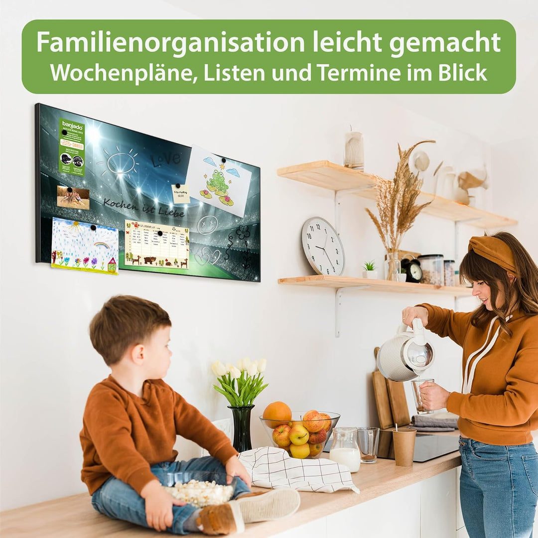 banjado Magnettafel schwarz 78 x 37cm / Magnetwand Metall/Magnetpinnwand als Memoboard/Pinnwand Magn