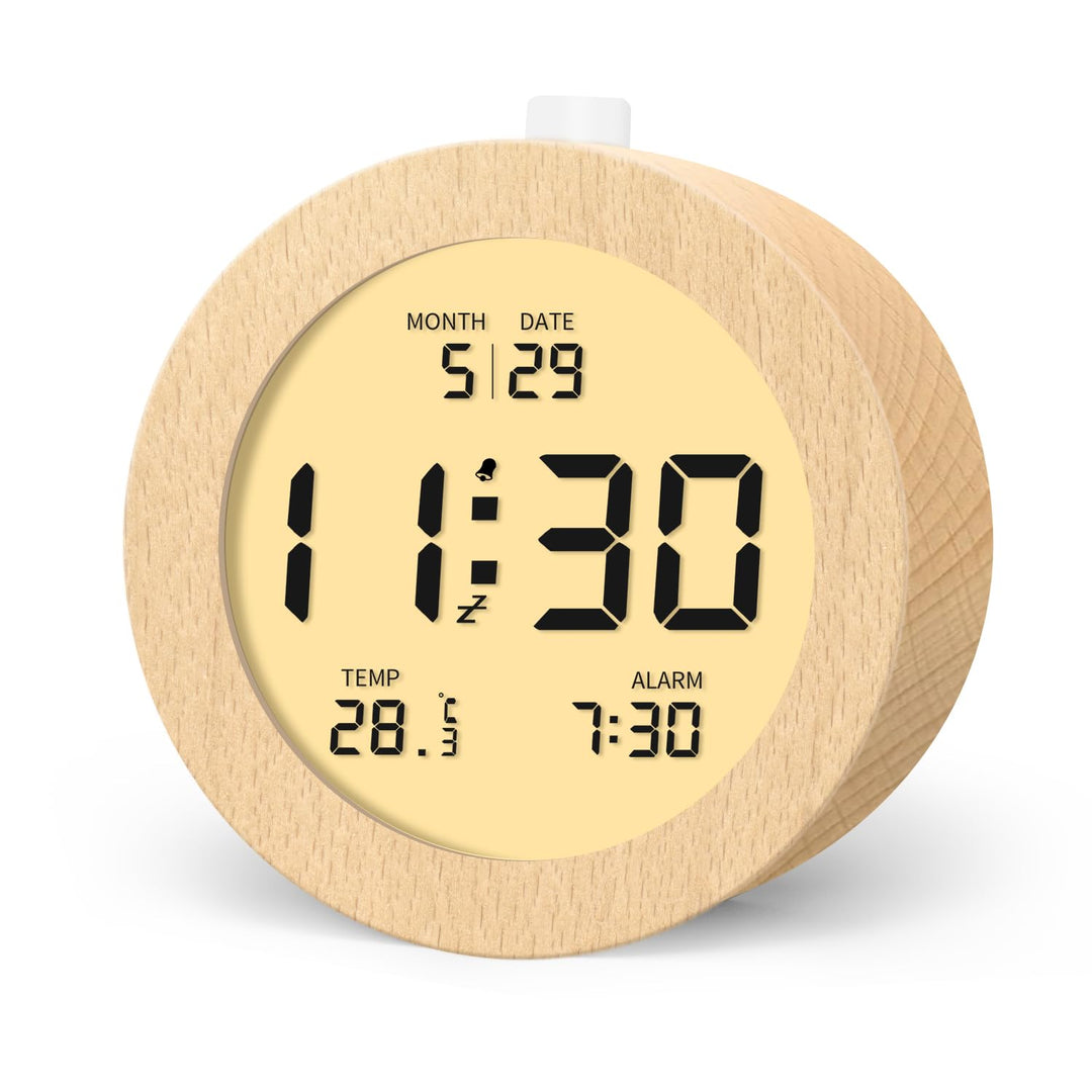 aboveClock Wecker Digital, Batteriebetriebene Uhr Tischuhr, LCD Alarm Clock Wecker Holz mit Temperat