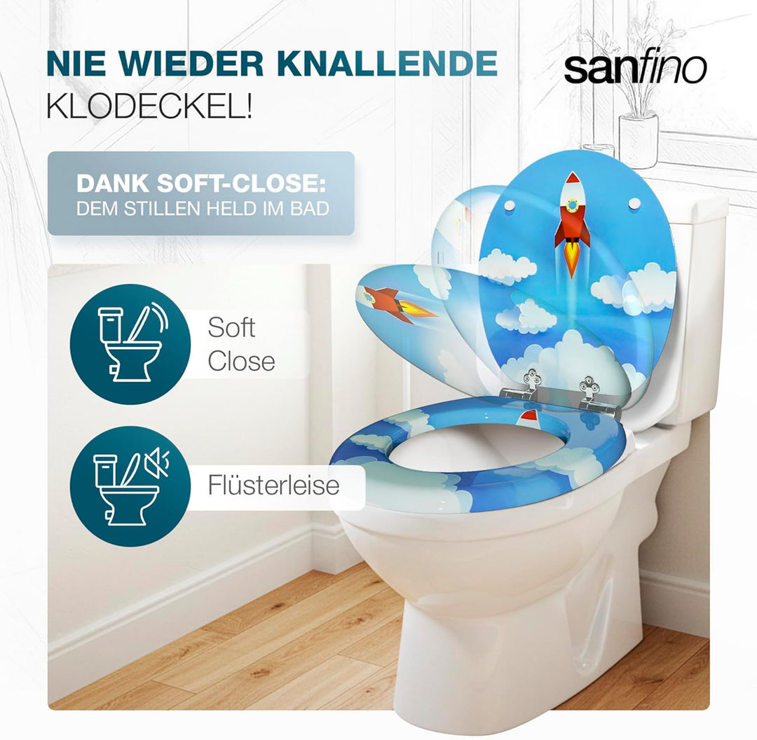 SANFINO® Premium WC Sitz mit Absenkautomatik – hochwertige Toilettendeckel aus Holz, viele bunte Mot