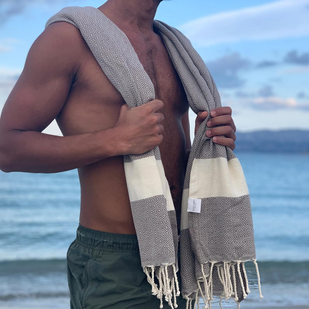 SOLTAKO Fouta Diamant Premium Hamamtuch 100x200 cm, Baumwolle, schnelltrocknend & saugfähig, Strandt