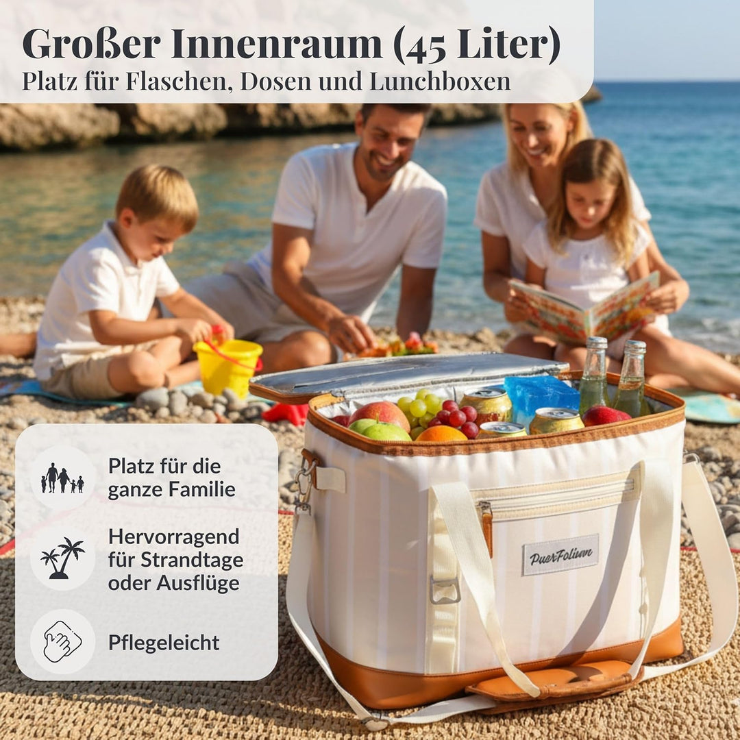 Kühltasche Gross 45 L Faltbar Wasserdicht Kühlbox Cooler Bag für Picknick Strand Camping Auto Einkau