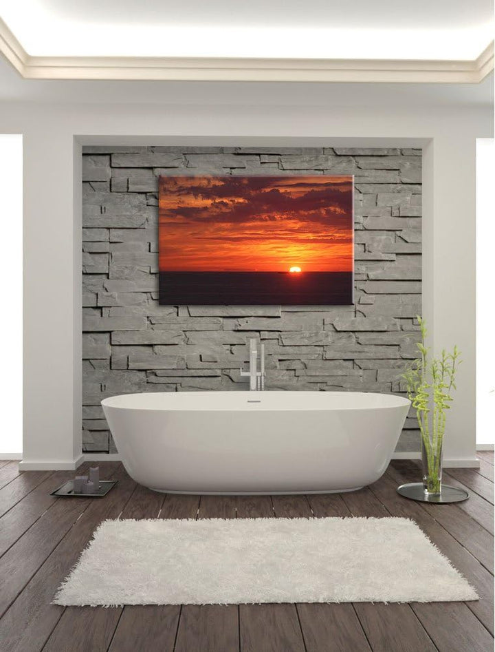 romantischer Sonnenuntergang über Meer Leinwand, XXL riesige Bilder fertig gerahmt mit Keilrahmen, K