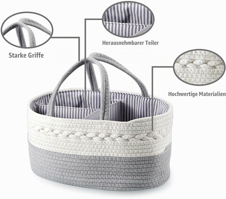 PandaEar Baby-Wickeltasche für Jungen und Mädchen, tragbarer Baby-Wickelkorb, Reise-Baumwollseil, Wi
