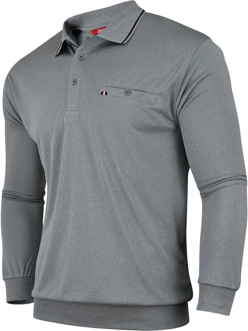 Soltice Herren Langarm Poloshirt, Kariert Kragen Polohemd mit Brusttasche, Blousonshirt aus Baumwoll
