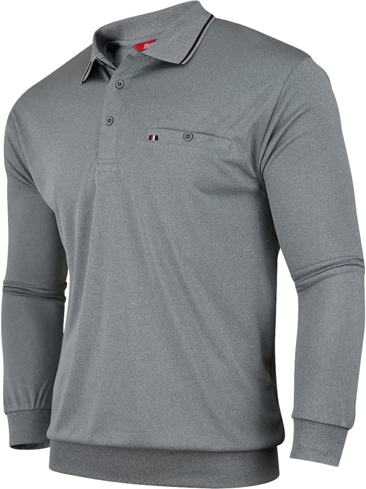 Soltice Herren Langarm Poloshirt, Kariert Kragen Polohemd mit Brusttasche, Blousonshirt aus Baumwoll